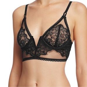 Thistle & Spire 32DD Eyelash Mirage 0110 Longline Bra Black lace sheer and